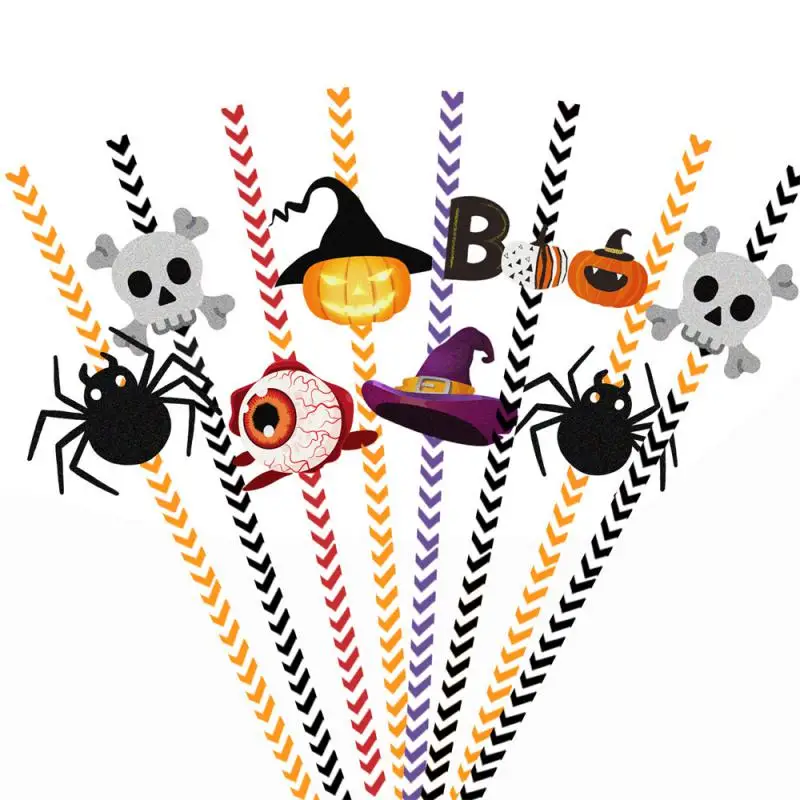 Halloween Decorations Durable Creativity Spooky Multifunction Festival Halloween Spider Straw Pumpkin Lamp Decoration Straw