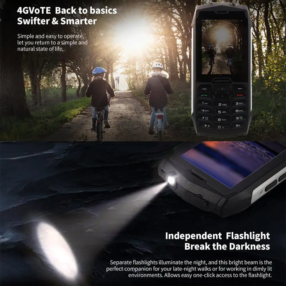 HAMTOD H3 Rugged Phone 2.8 inch T107 ARM CortexTM A7 128MB ROM 48MB RAM Quad-core 1.0GHz 2000mAh Battery 4G VoLTE SOS Cellphone