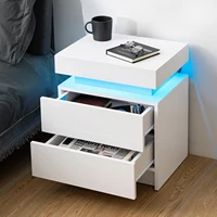 Nightstand RGB LED Light Bedside Table Cabinet with 2 Drawer Bedroom High Gloss 1