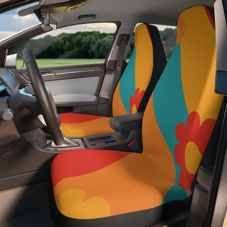 

Wavy Flower Power Boho Hippie Car Seat Covers Car Seat Accessory Retro Mod Car Decor Vehicle Hippie Van Seat Cover Car Gift