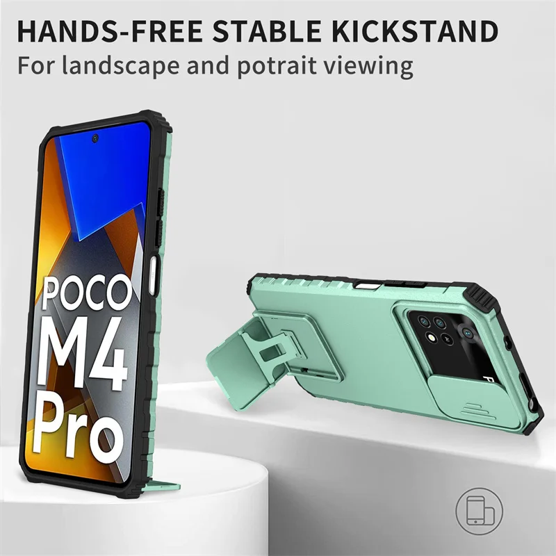 For Xiaomi Poco M4 Pro 4G Case Slide Camera Lens Armor Cases For Poco Poko Pocco Little M4Pro M 4 Pro 4Pro M4 Pro Stand Cover 5