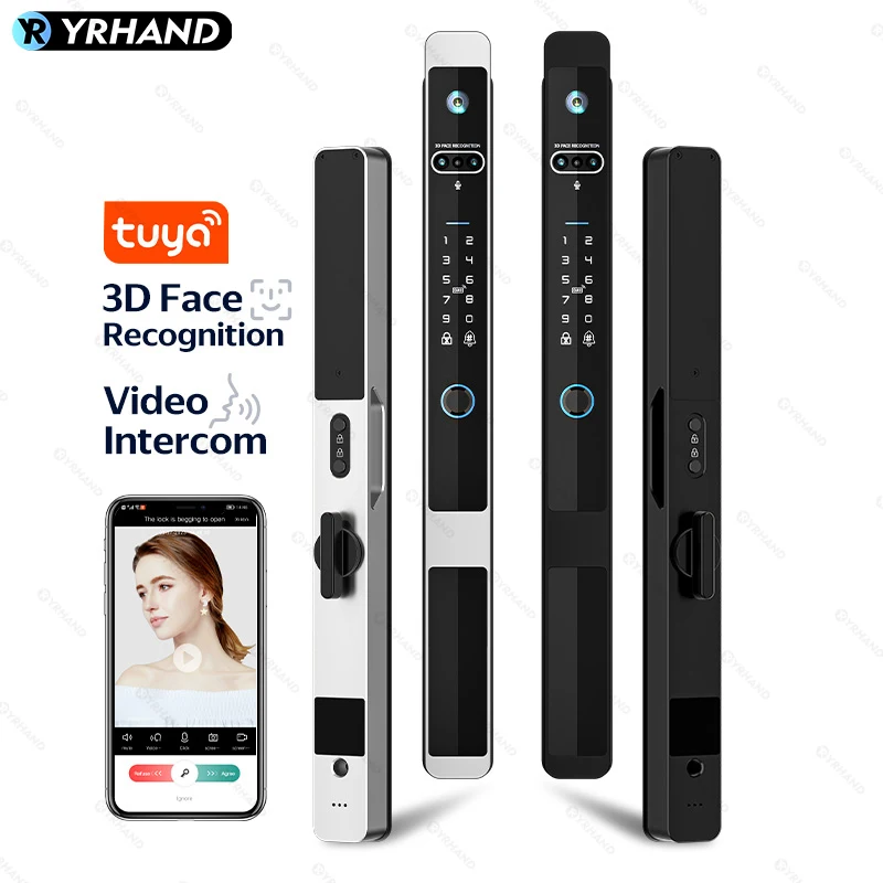 

Real time intercom Tuya WiFi Smart Door Lock Electronic Lock 3D Face Unlock Password Key Fingerprint Unlock Sliding Door Lock