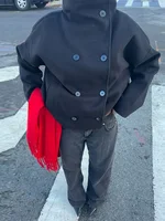 Solid Turtleneck Double-Breasted Pocket Coats Women Casual Loose Full Sleeve Female Jacket 2025 Autumn Office Lady Jackets 5