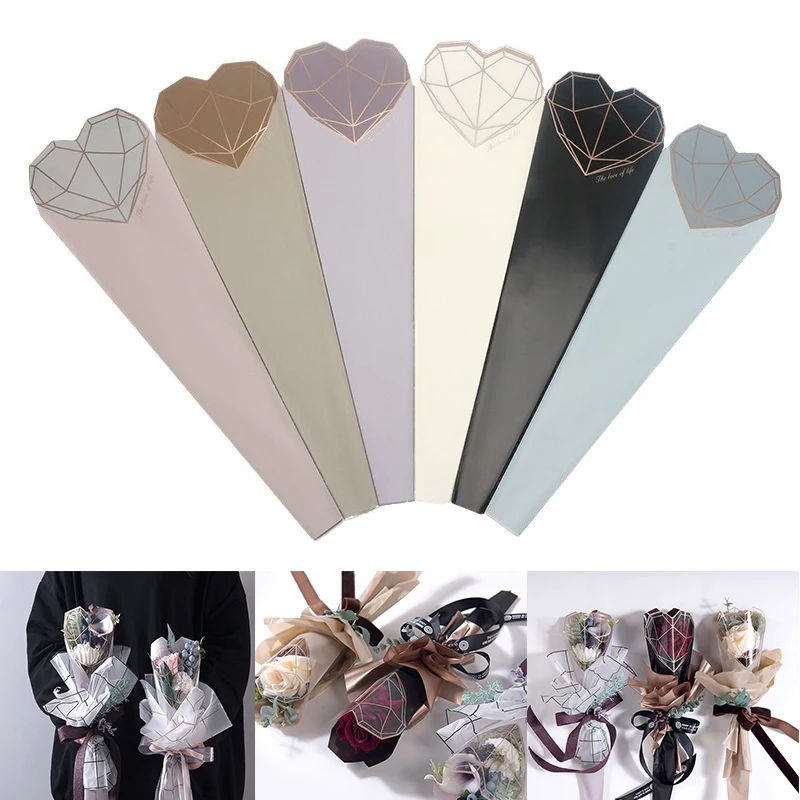 20pcs/pack Double Sided Diamond Heart Flowers Wrapping Paper Bouquet Packaging Bags Floral Arrangement Flower Shop Clear Bag