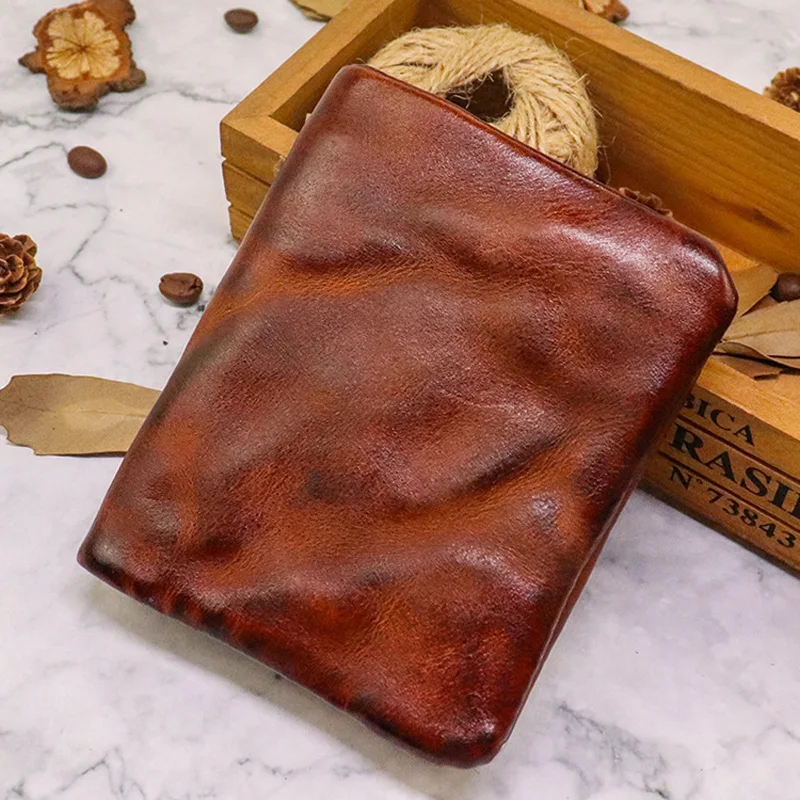 Pleated Leather Wallet for Men Credit Card Coin Pocket Mini Money Bag Slim Short Small Purse Minimalist Wallet for Male