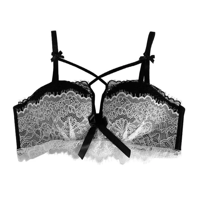 BANERDANNI Kawaii Anime ensemble de soutien-gorge japon femme de chambre dentelle Bralette avec coussinets épais conception découpée petit buste rehausseur pur-sex sous-vêtements
