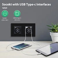 BSEED 1/2/3Gang Touch Switches 1Way Light Switch With EU Wall Sockets USB Type-c Power Outlets Glass Panel Black - Image 3
