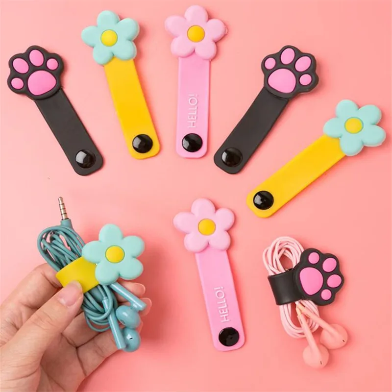 

Милый мультяшный кабель для намотки наушников для хранения кабеля Органайзер зажим для передачи данных держатель шнура питания зарядный кабель зажим отделочный ремешок