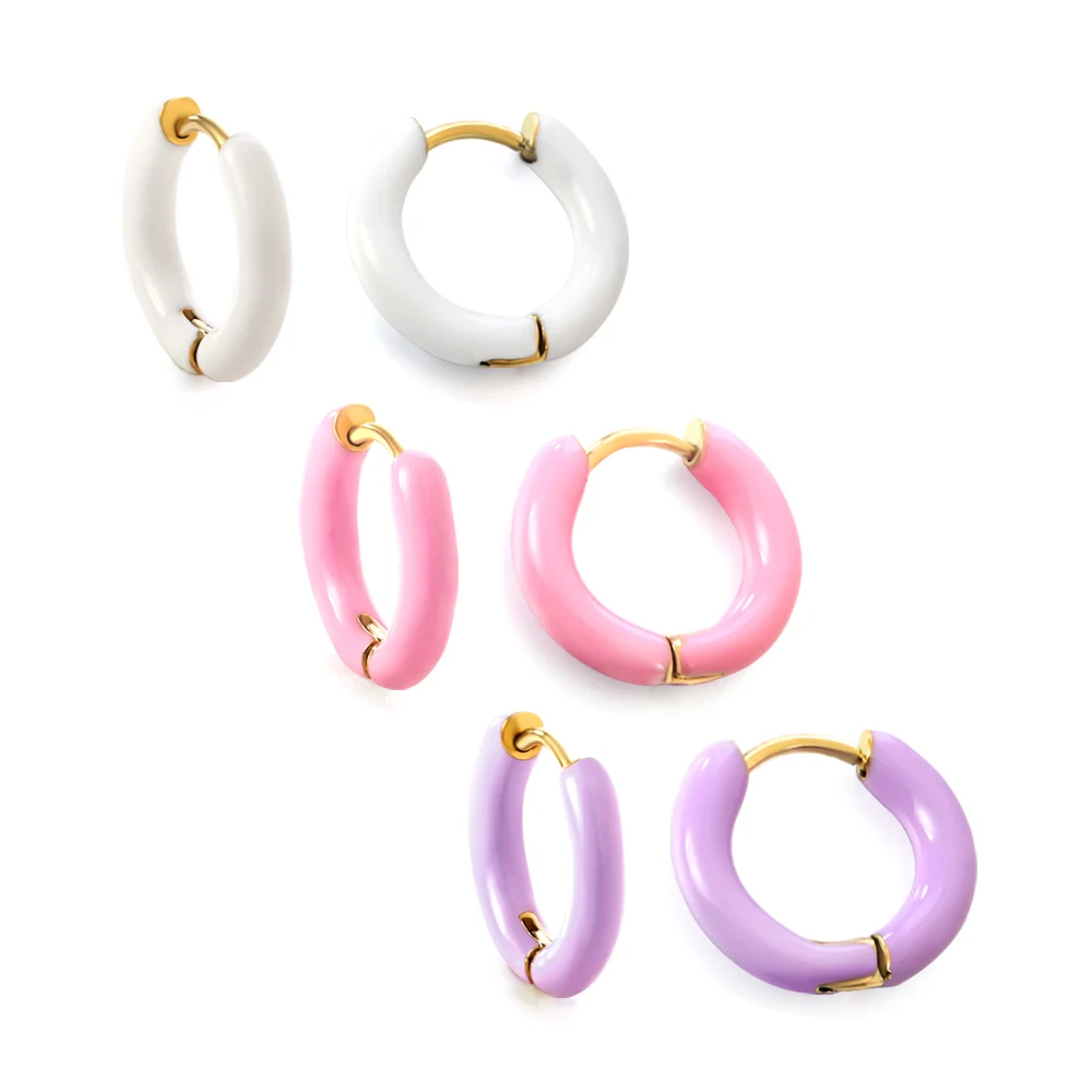 LUXUSTEEL 2022 New Colorful Round Hoop Earrings For Women Girls Stainless Steel Candy Color Huggie Bobo Trend Piercing Jewelry