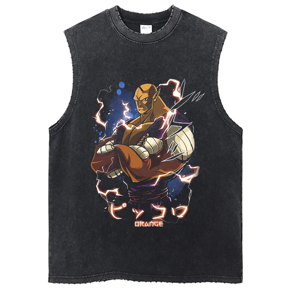 Fashion Dragon Ball Z Harajuku T-Shirts Retro Streetwear Washed Anime Man Tank Tops Tees Retro Manga Oversize Sleeveless Vest
