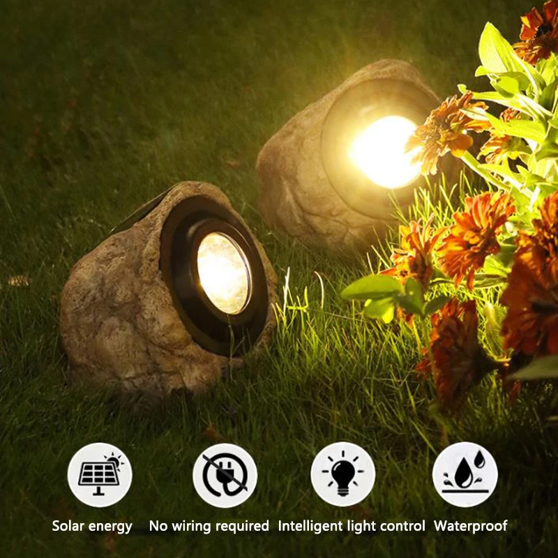 Led Solar Yard Art Lamp Outdoor Decorations For Garden Landscape Waterproof Resin Simulation Stone Lawn Ground Path Lights solar light bulb