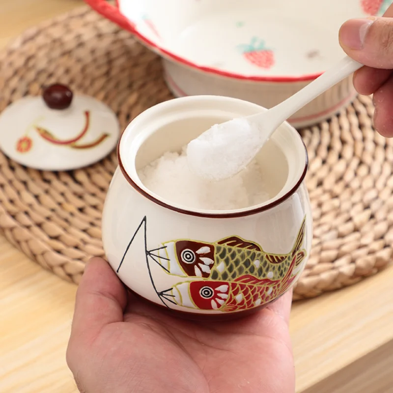 Creative Painted Flowers Ceramic Storage Jar Pepper Salt Jar