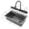 304 Stainless Steel Waterfall Kitchen Sink Large Single Slot Integrated Digital Display Faucet Set Soap Dispenser Cup Washer 6