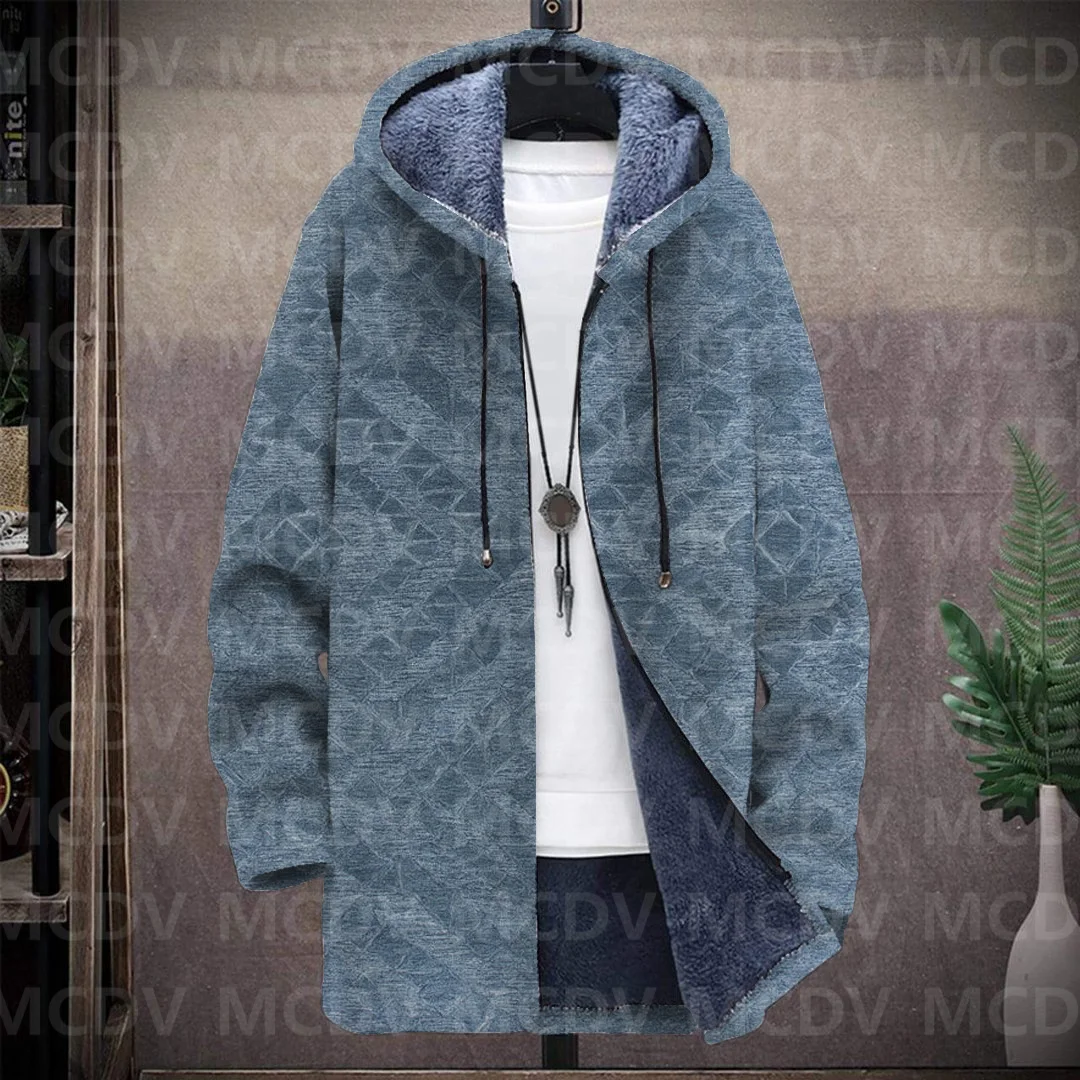 Men's Retro Totem Print Plush Thick Long-Sleeved Coat Fleece Hooded Overcoat Unisex Thick Warm Jacket-10 style