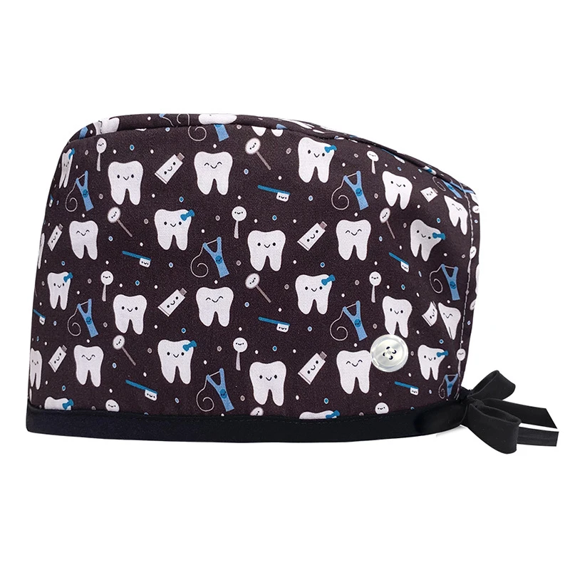 Medical Scrub Hats Surgical Caps Pharmacy Baotou Scrub Cap Medical Print Pet Clinic Women Men Doctors Dentist Hat Nurse Salon Hat with Buttons