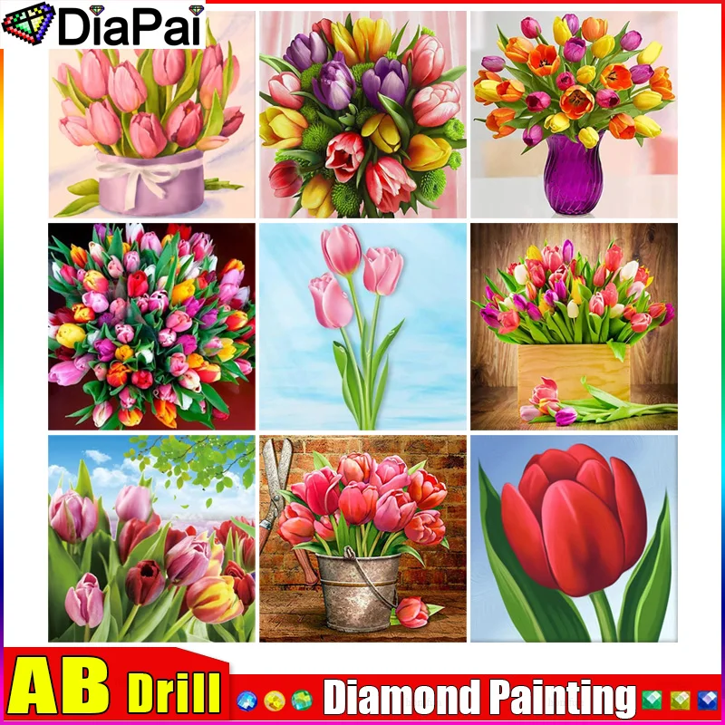 

Набор для алмазной вышивки DIAPAI AB, «цветок тюльпан», «сделай сам», алмазная живопись, вышивка крестиком, украшение для дома, подарок