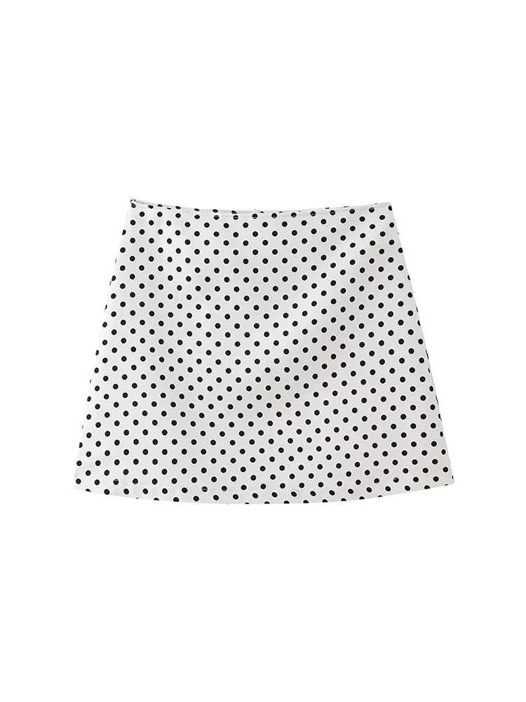 

Summer Ladies Casual Polka Dot Print White Mini Skirts Chic Lady Casual Back Zipper A-Line Short Skirt