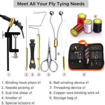 Fly Fishing Making Kit Fly Tying Tool Kit With Fly Tying Threader Needle Whip Knot Tying Tool Finisher Scissors Tying Lines 6