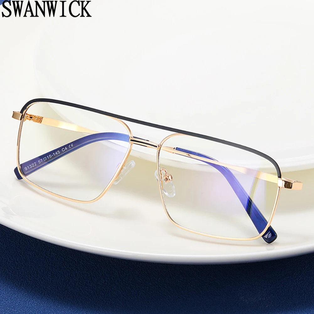 

Swanwick квадратная оправа для очков для мужчин тонкие металлические двойные мостовые очки с защитой от синего света мужские модные черные синие Фотообои