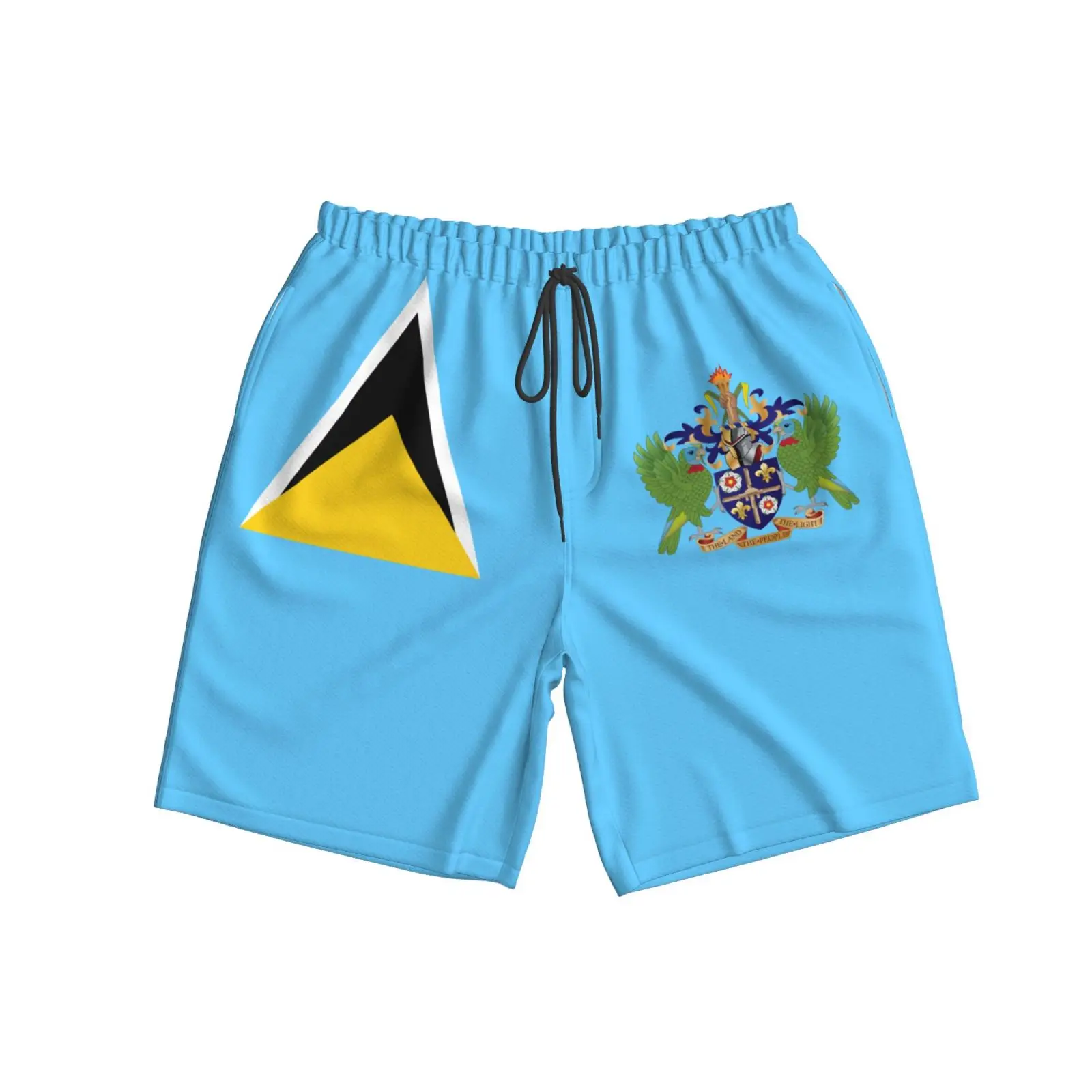 Men's Saint Lucia Flag Beach Pants Shorts Surfing M-2XL Polyester Swimwear Running 4