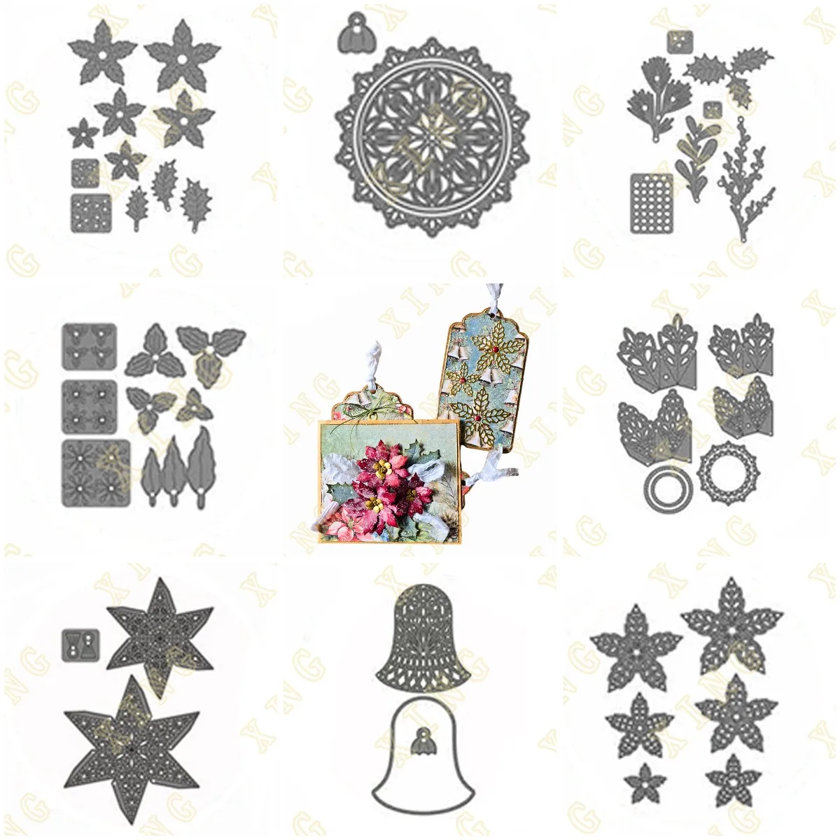 

Christmas Bell Holly Flowers New Metal Cutting Dies Scrapbook Diary Decoration Stencil Embossing Template DIY Greeting Card