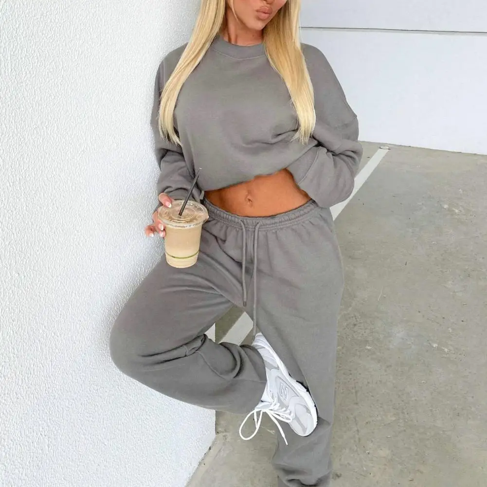 

Wide-leg Trousers for Women Stylish Women's Oversized Sweatshirt Lounge Set Comfy Two-piece Suit with Baggy Sweatpants for Home