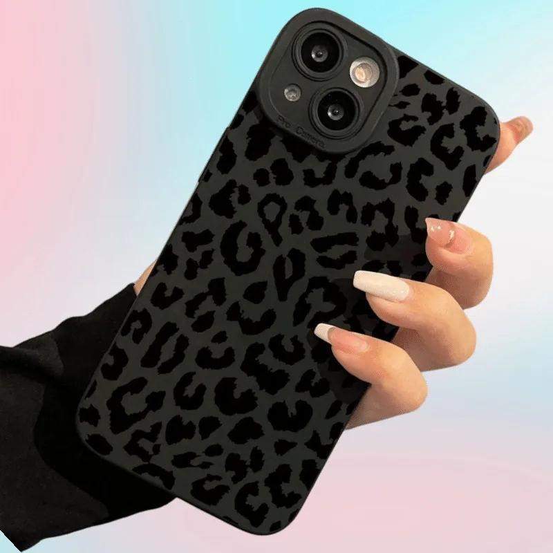 Sleek Black Leopard Print Matte Anti-Drop Phone Case - Perfect Gift