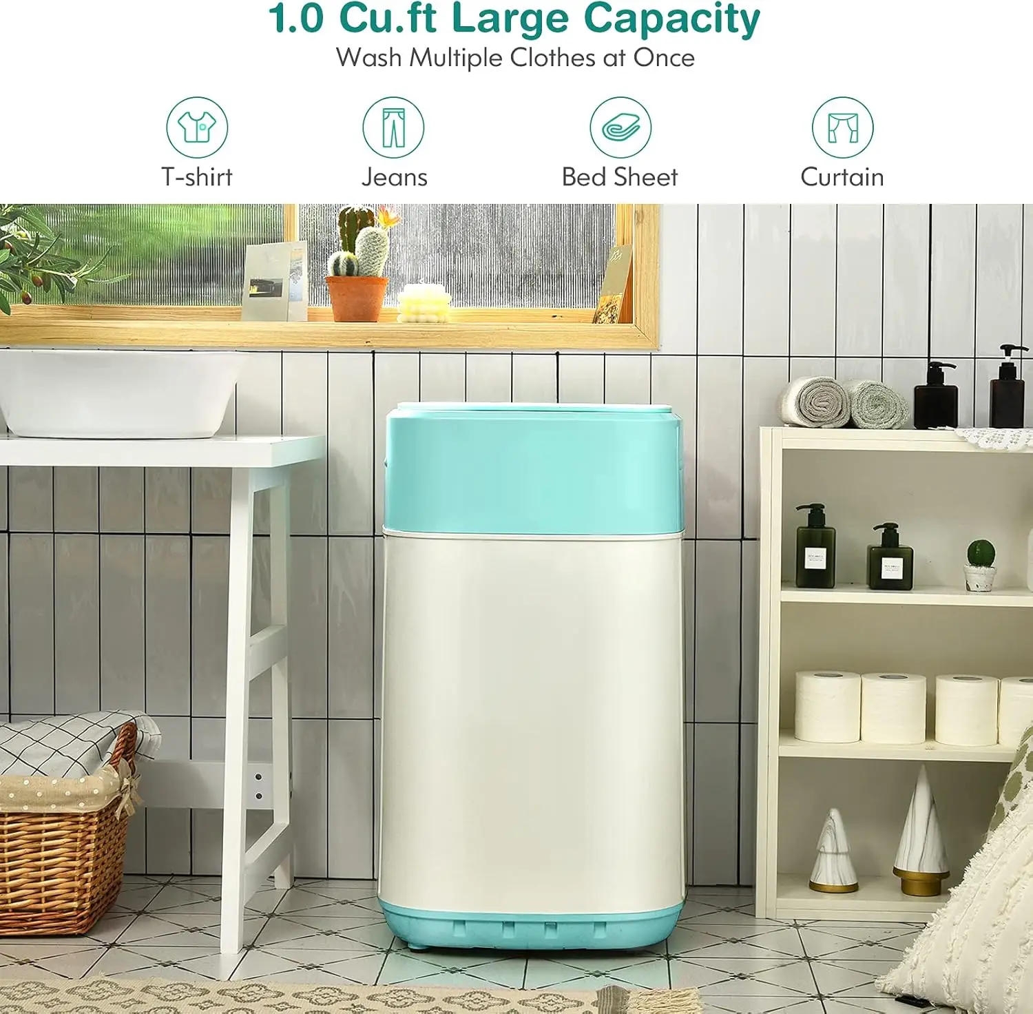 Portable Washing Machine, Built-in Drain Pump, 8Lbs Capacity, Full-Automatic washer with 6 Programs, Child Lock, Compact Laundry