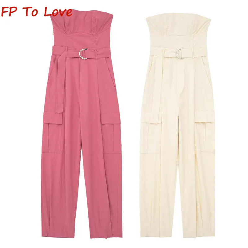 

Y2K Spring/Summer Women's Stylish Rose Red Vintage Strapless Slouchy Neck Lady Chic Bodysuit Female Cargo Pants 0779054