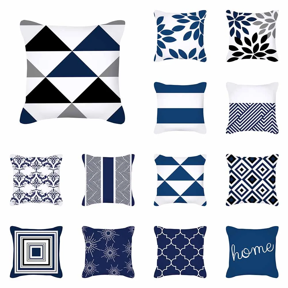 

Nordic Simple Blue Geometric Series Printing Pattern Home Living Room Sofa Decoration Square Polyester Pillow Pillowcase 45x45cm