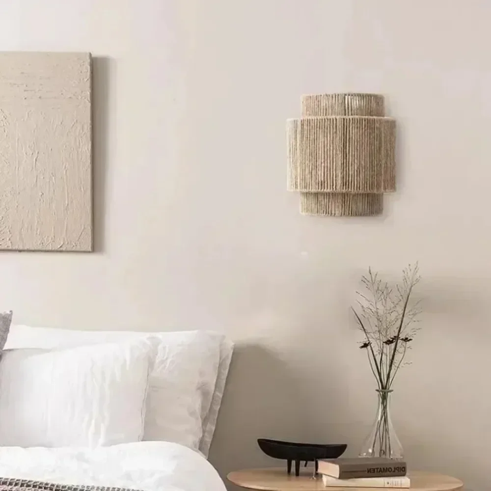 Modern Wall Lamps Hemp Rope Wall Light or Bedroom Bedside Lights for Living Room Aisle Decoration Wall Lamp Handcraft