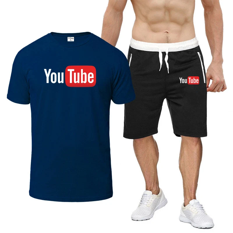 Summer YouTube Men's Casual Sets Fashionable Print 2 PCS Short Sleeve T-shirts Shorts Sportswear Tracksuits Summer Sports Suits