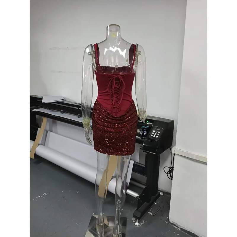 Women Sexy Sequin Patchwork Sling Mini Dress Lady Chic Off-shoulder Backless Waist Cinching Slim Short Dresses Club Party Gowns Sa4db4cf492d040649346271573396420V