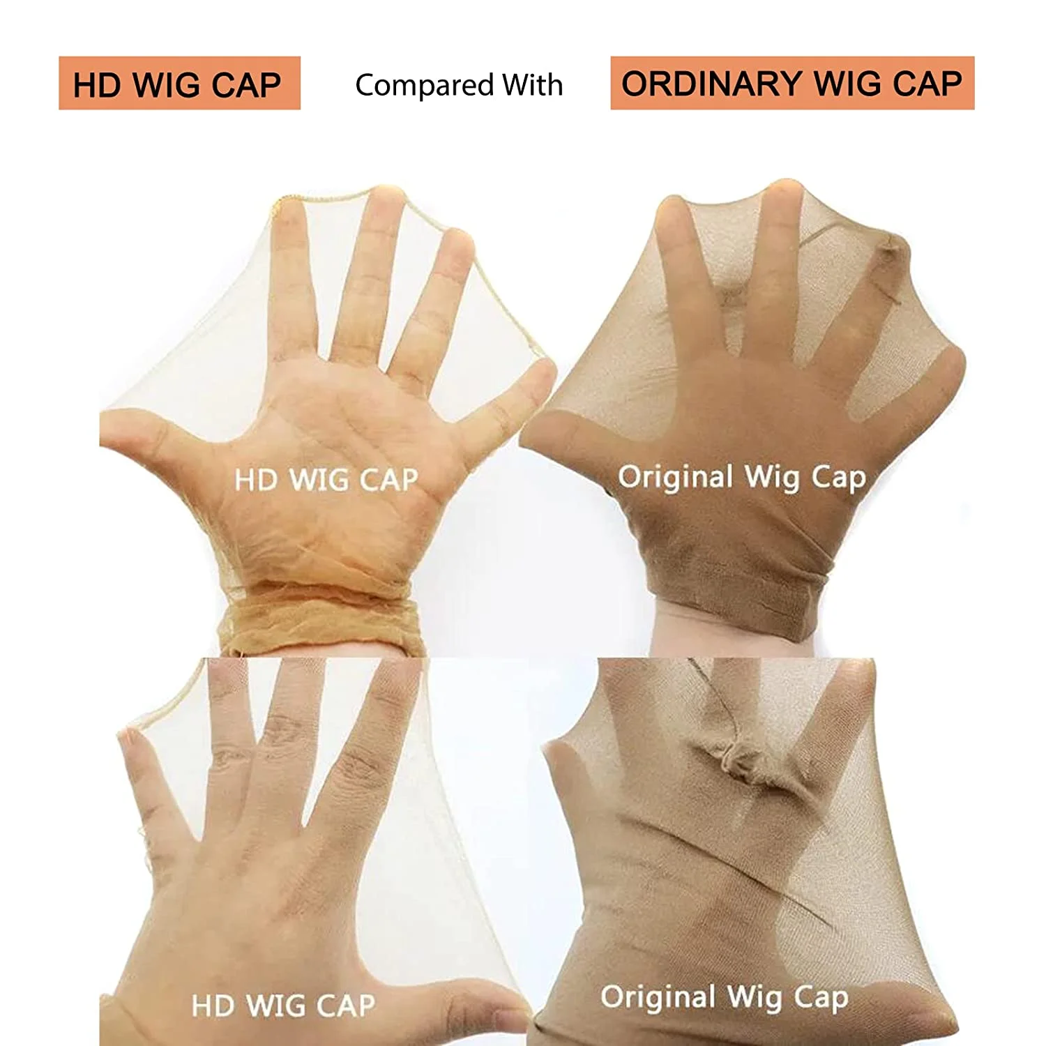HD Wig Cap Transparent Stretchy Hair Caps Thin Invisible Nylon Stocking Caps Secure Your Hair Breathable 8Pcs (4Bags)