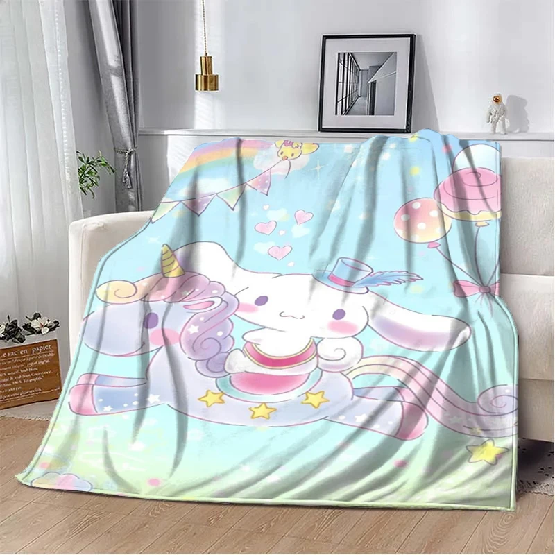 Japanese Sanrio Cinnamoroll Blanket Cartoon HD Print Flannel Office Soft Fluffy Picnic Blanket for Bed Plush Nap Cover Girl Gift 3