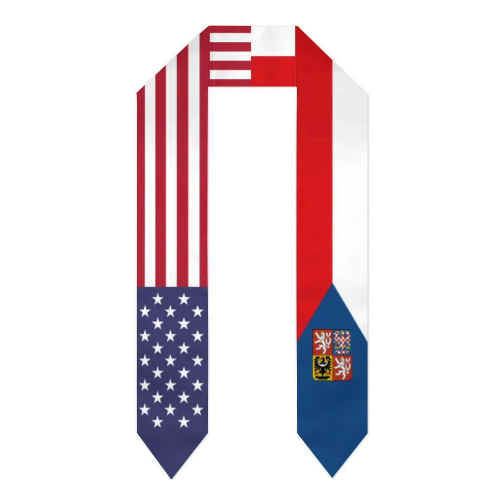 

Graduation Sash Czech Republic & USA United States Flag Stole Shawls Graduate Wraps Scraf International Student Pride Gifts