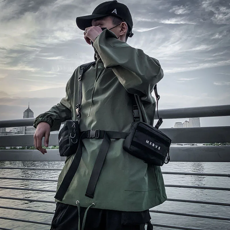 Unisex Punk Chest Pack Hip Hop Tactical Street Style Waist Bag Outdoor One Shoulder Leather Case Sling Side Bag