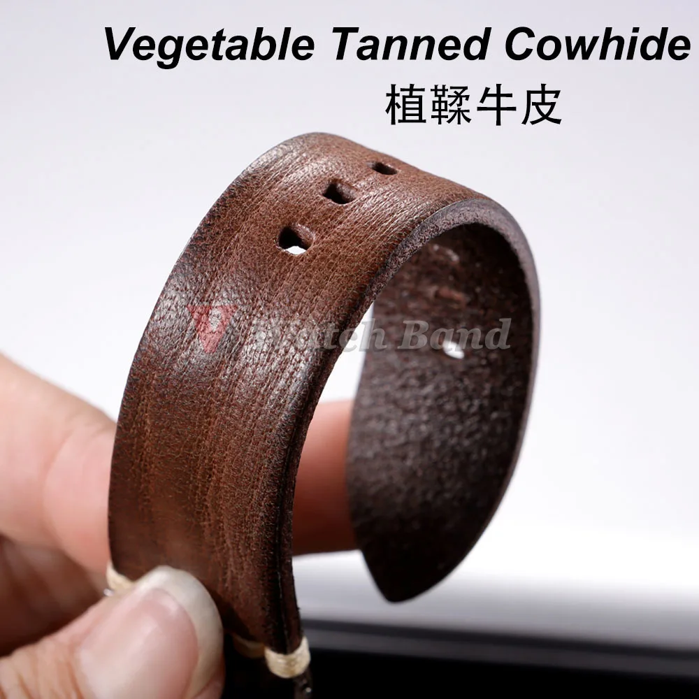 Premium Vintage Cowhide Leather Watch Strap - Men's Wrist Bracelet