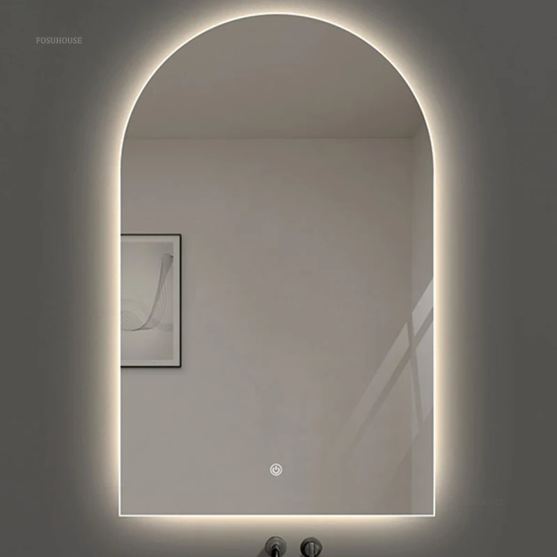 French Arched Bath Mirrors for Toilet Wall-mounted Dressing Touch Screen Mirrors Light Luxury Glass Design Mirrors for Bedroom 4