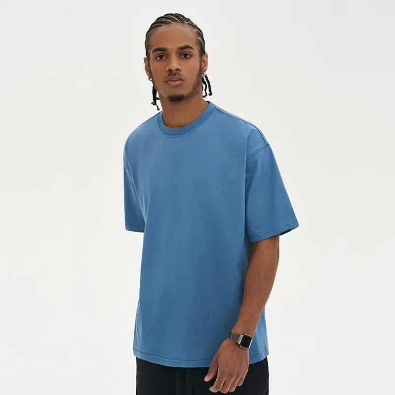 AL T-Shirt Men's Clothing Loose Fitting Solid Color Heavyweight T-shirt  Sports Tops 280G Pure Cotton Men's Clothing Base Shirt
