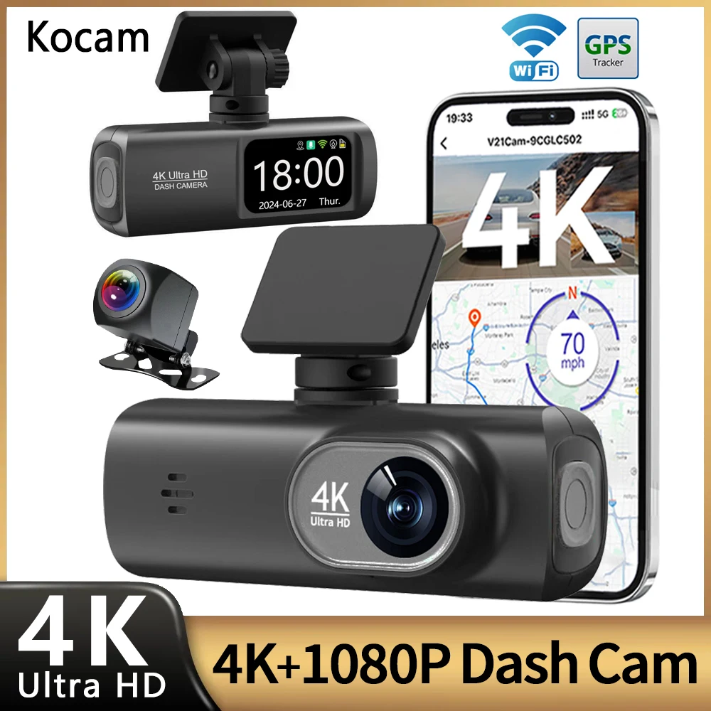 Caméra de tableau de bord 4K UHD pour voiture, caméra avant et arrière ...