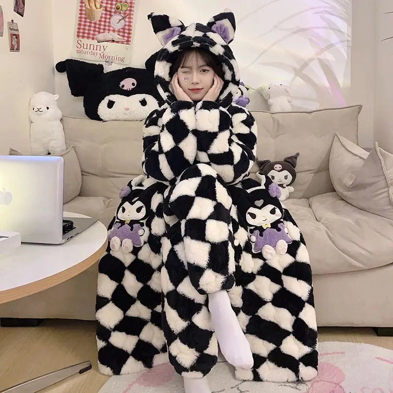 

Hello Kitty Y2K Sanrio Kuromi Cinnamoroll аниме мультяшный Пижамный костюм женский коралловый флис Женский мягкий спортивный костюм