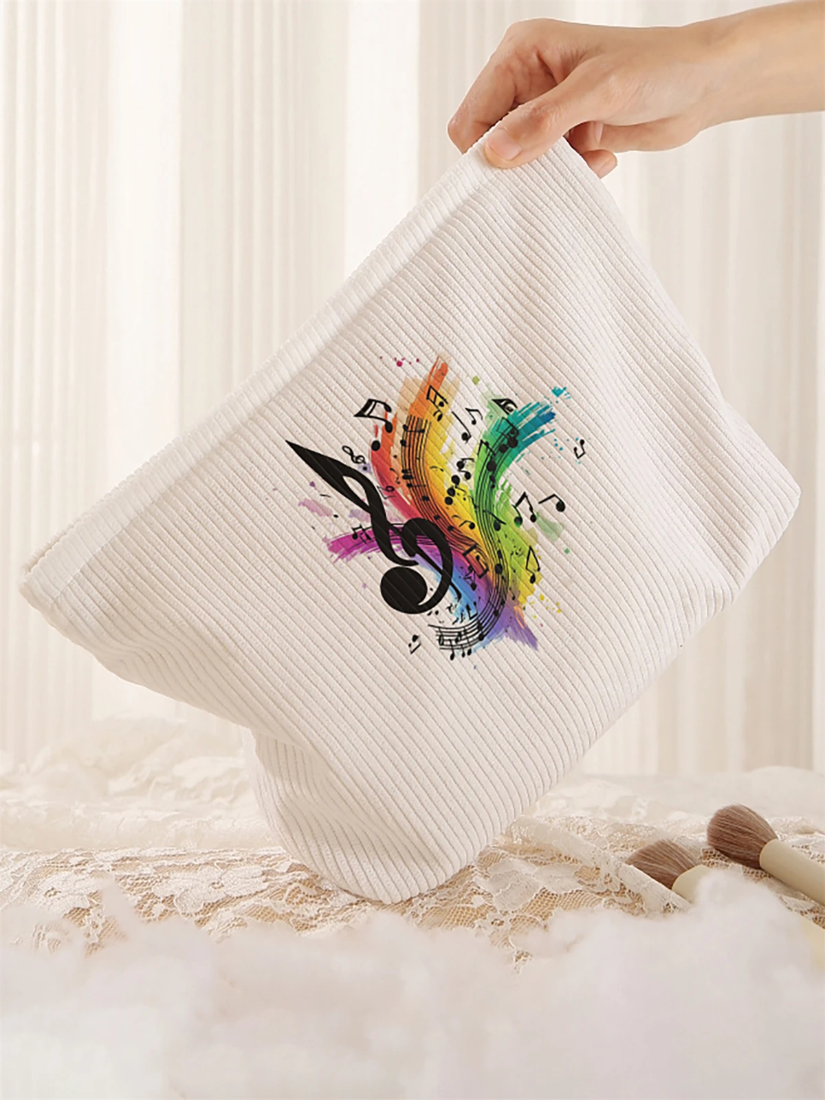 1 note patterned corduroy makeup bag, lightweight zipper makeup storage box, multifunctional bag with lining