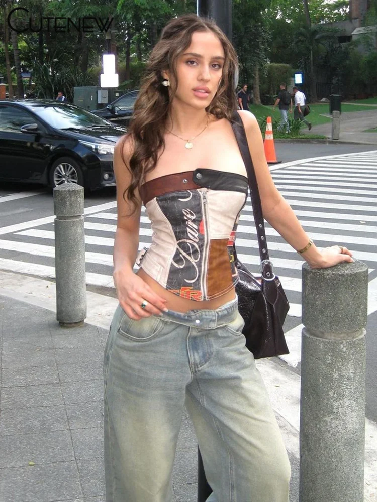 Summer Sexy Off-Shoulder Zipper Women Crop Top Casual Strapless Backless Streetwear Fashion Club Party Lady Tank Top