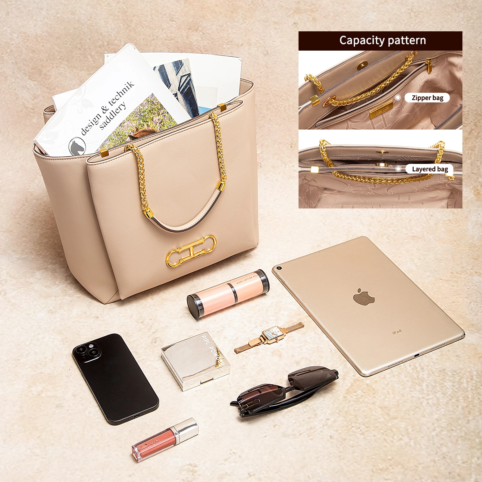 حقيبة يد نسائية عصرية جديدة ذات لون سادة ذات سعة ك...