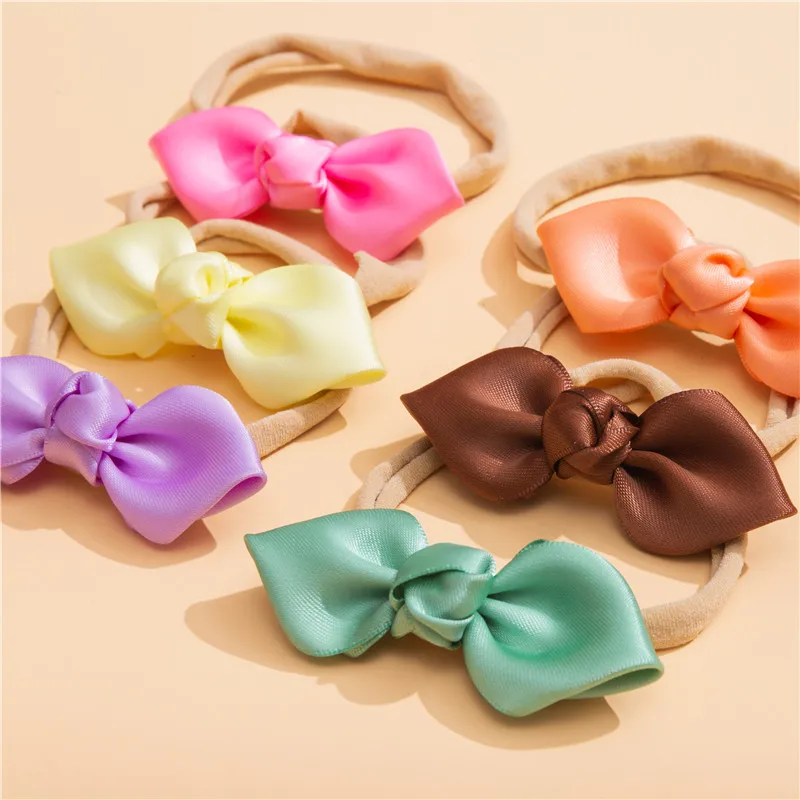 36pc/lot 3.2Inch Satin Ear Bow Nylon Headband Baby Bow Hair Clips Hairpins Kids Girls Lace Embroidery Hair Bow Nylon Headbands