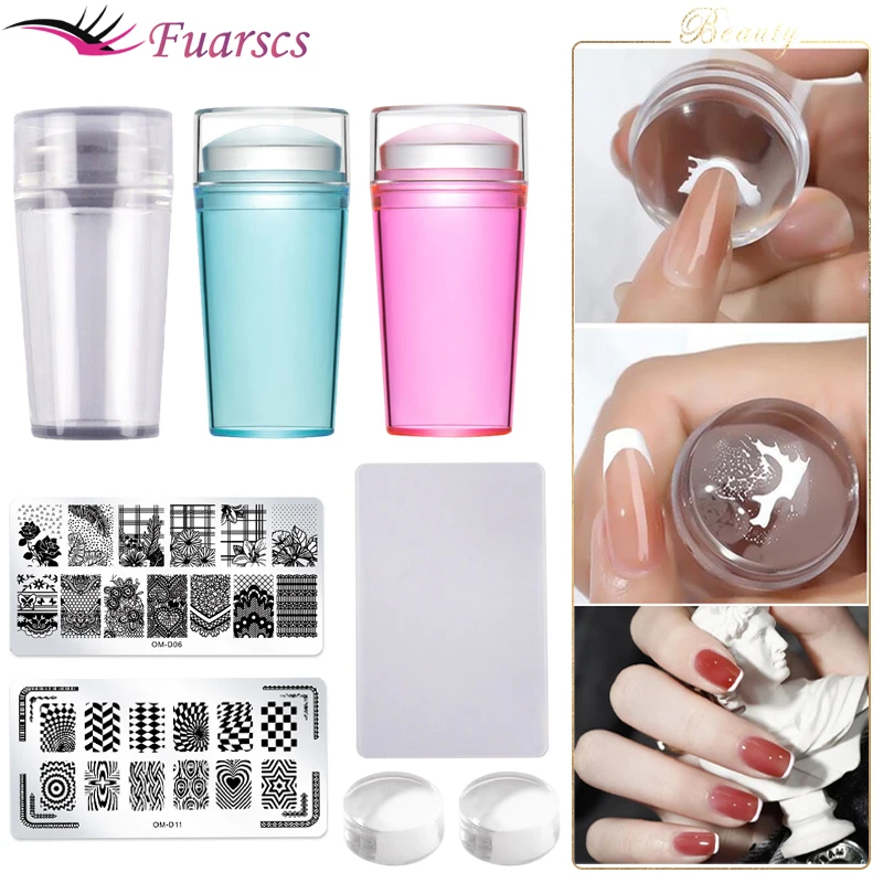 Clear Silicone Head Nail Stamp Set With Scraper Nail Art Templates