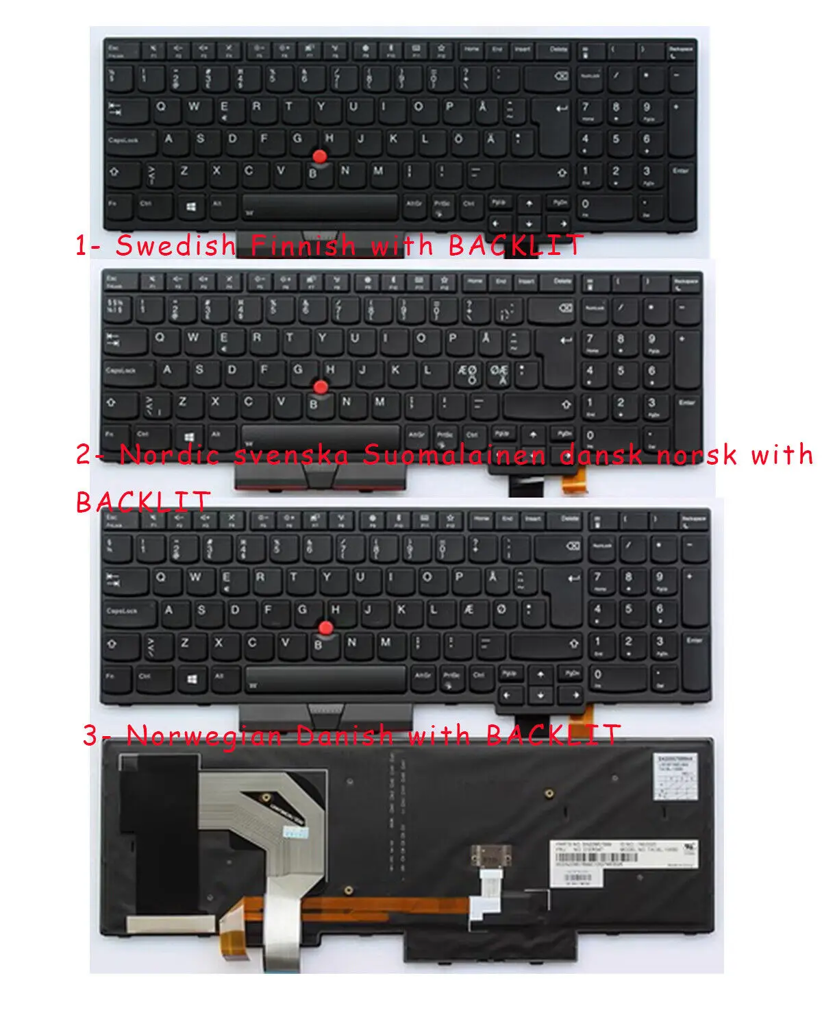 Nordic Norueguês Dinamarquês Sueco Backlit Teclado para Lenovo Thinkpad T570 T580 P51s P52s Quadro Preto Preto Backlit Ponteiro Novo