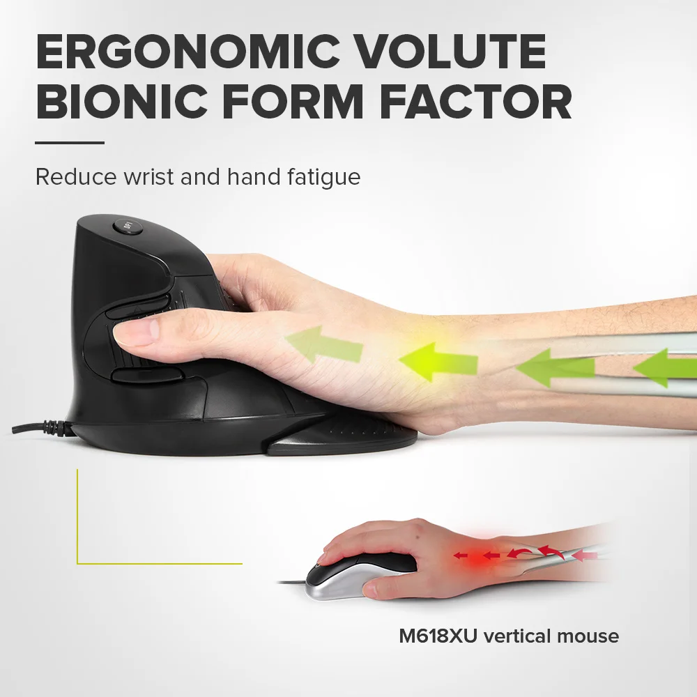 Ergonomic Vertical Mouse 6 Buttons 800/1200/1600 DPI Optical Right Hand 1pc with Wrist mat for PC Laptop