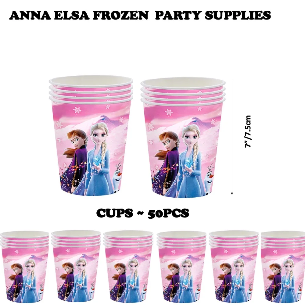 

50PCS Pink Frozen of Cups For Birthday School College Home Anniversary Events Decoration Favor Box Birthday Party Supplies